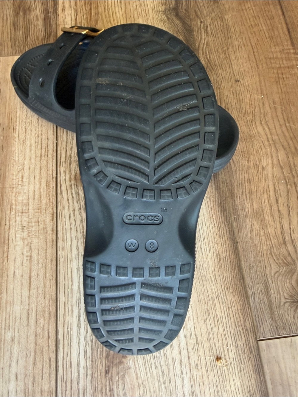 CROCS Black Slides with Gold Buckles - Picture 3 of 4